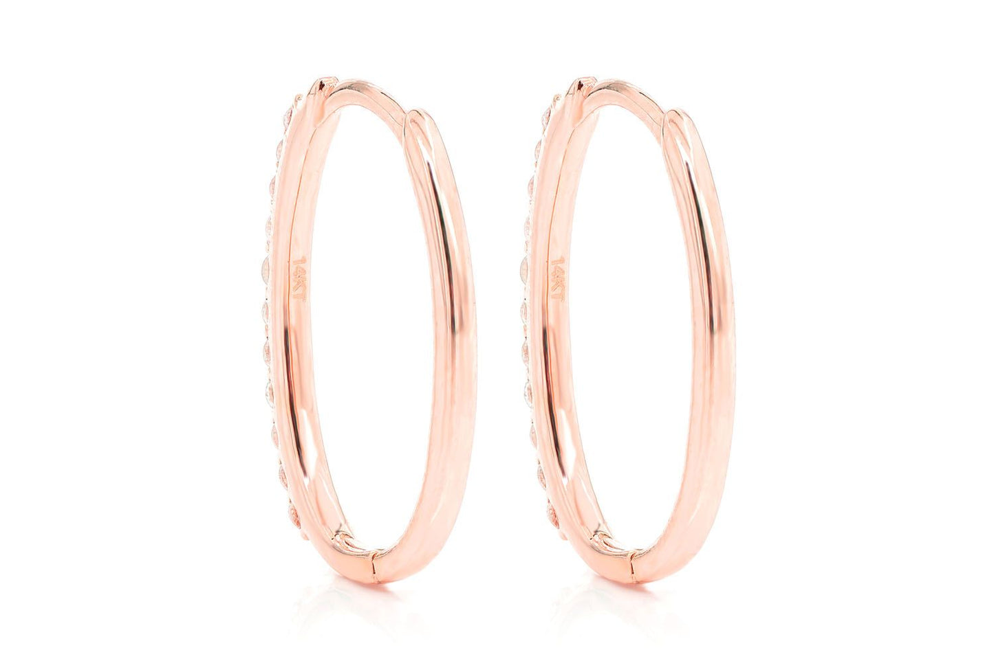 OVAL HALF HOOP DIAMOND EARRINGS 14K SOLID GOLD 0.25CTW