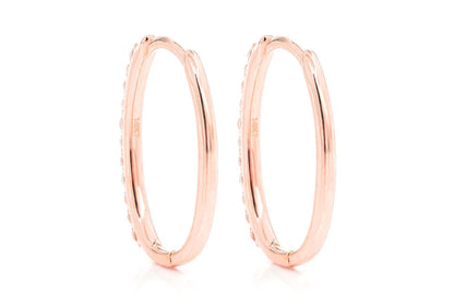 OVAL HALF HOOP DIAMOND EARRINGS 14K SOLID GOLD 0.25CTW