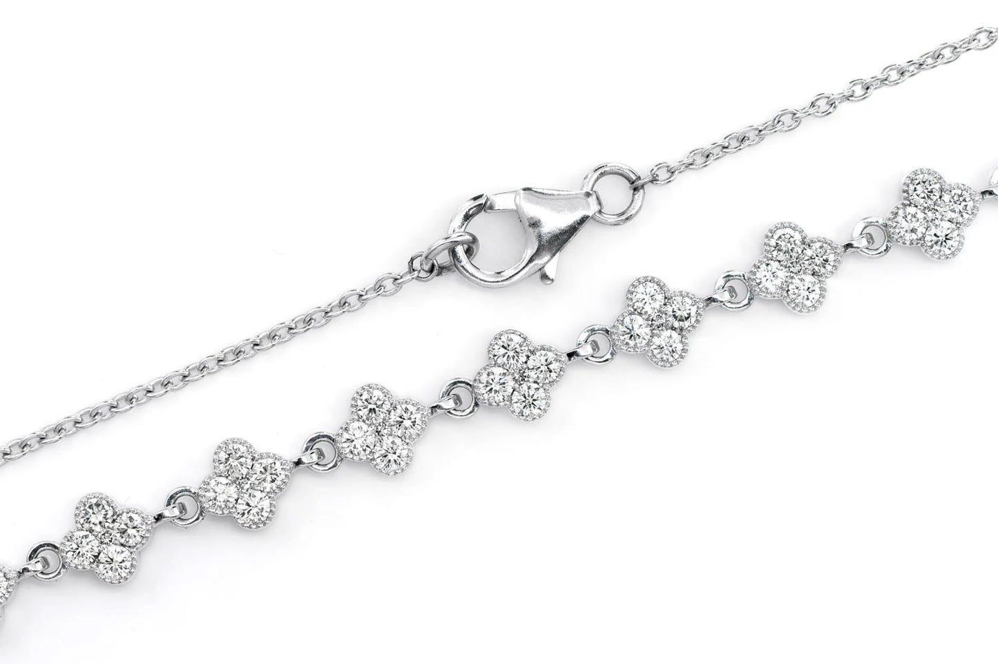 FOUR CLOVER DIAMOND MILGRAIN LINK STATION NECKLACE 14K SOLID GOLD 5.50CTW