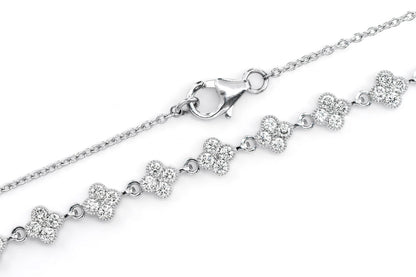 FOUR CLOVER DIAMOND MILGRAIN LINK STATION NECKLACE 14K SOLID GOLD 5.50CTW