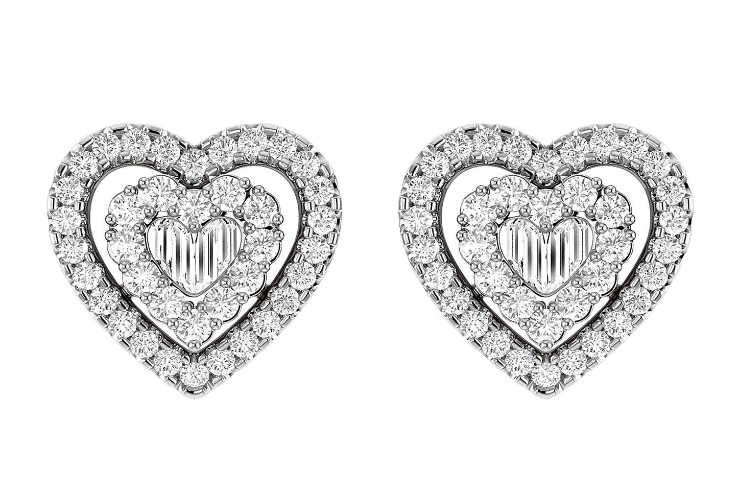 HEART BAGUETTE DIAMOND STUD EARRINGS 14K SOLID GOLD 0.80CTW