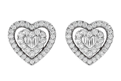 HEART BAGUETTE DIAMOND STUD EARRINGS 14K SOLID GOLD 0.80CTW