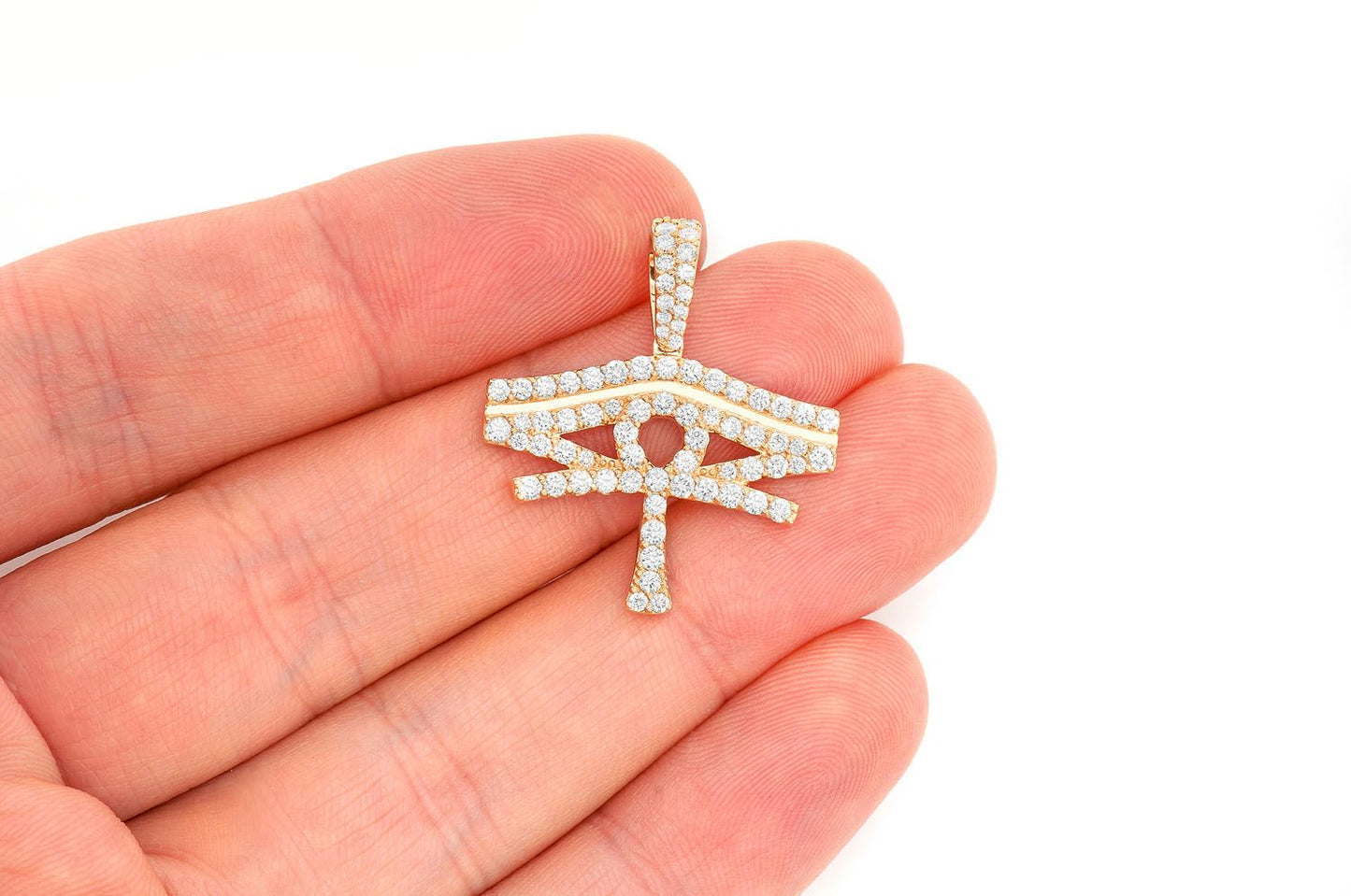 EYE OF RA DIAMOND PENDANT 14K SOLID GOLD 1.40CTW