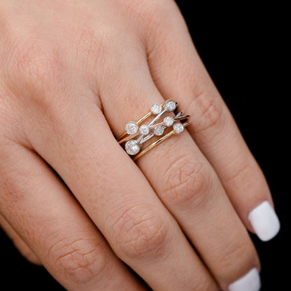 SCATTERED CROSS OVER TRI TONE DIAMOND RING 14K SOLID GOLD 0.50CTW