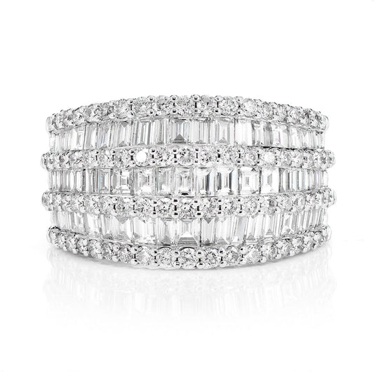INEL CONIC CU TREI RÂNDURI DE DIAMANTE, FORMAT BAGHETĂ ȘI ROTUNDE, AUR MASIV DE 14K, 2.35CT