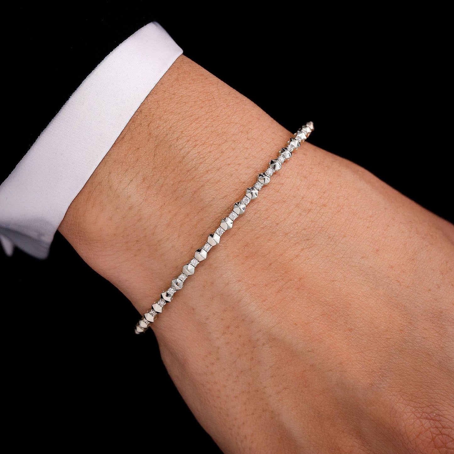 POINTED HEX DIAMOND FLEX BANGLE BRACELET 0.25CTW 14K SOLID GOLD