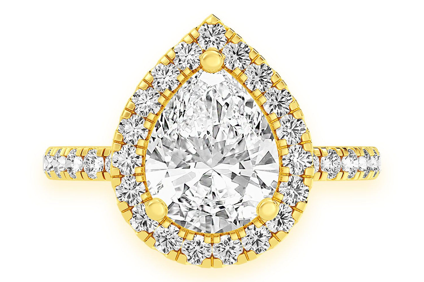 THAV - 2.00CT PEAR SOLITAIRE - SCALLOP HALO ONE ROW - DIAMOND ENGAGEMENT RING