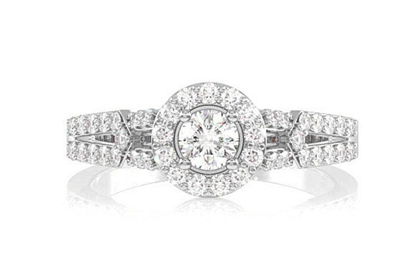 0.95CTW SOLITAIRE HALO UNDER SCROLL DIAMOND ENGAGEMENT RING 14K SOLID GOLD