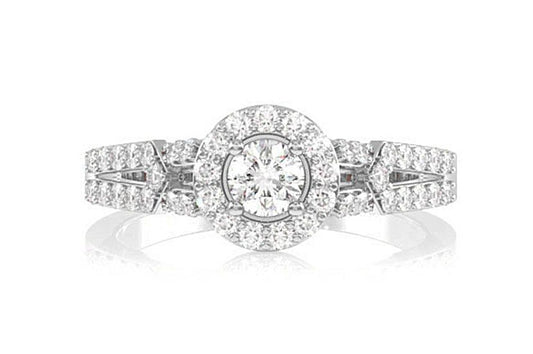 0.95CTW SOLITAIRE HALO UNDER SCROLL DIAMOND ENGAGEMENT RING 14K SOLID GOLD