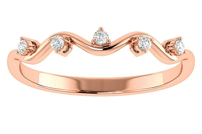 WAVY DIAMOND BAND RING 14K SOLID GOLD 0.06CTW
