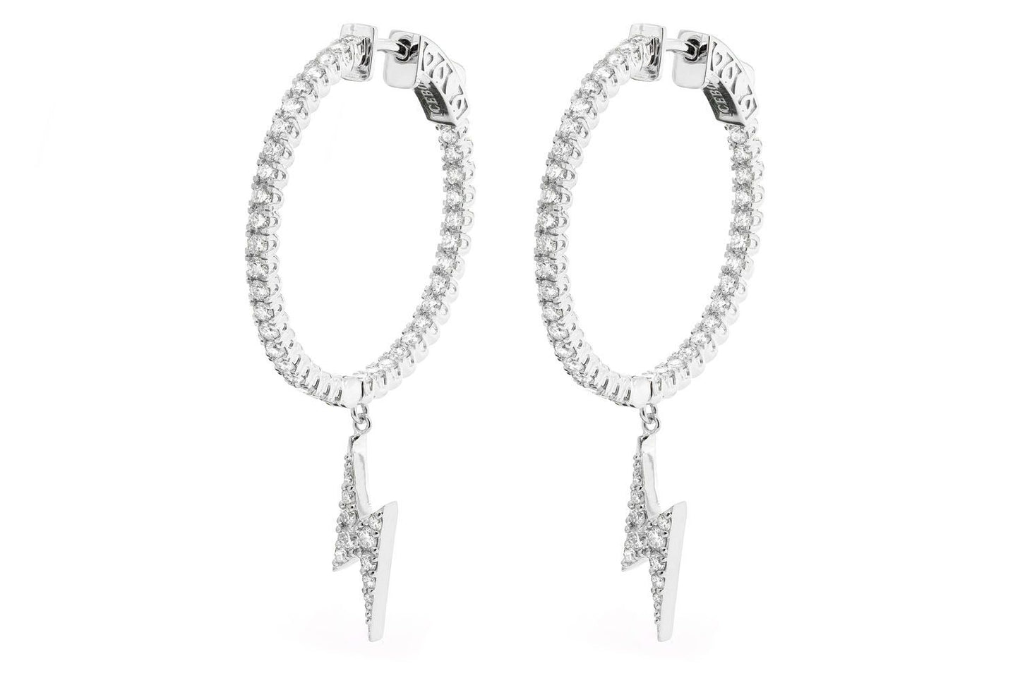 INSIDE-OUT DANGLING LIGHTNING BOLT HOOP DIAMOND EARRINGS 14K SOLID GOLD 2.00CTW