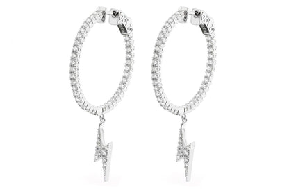 INSIDE-OUT DANGLING LIGHTNING BOLT HOOP DIAMOND EARRINGS 14K SOLID GOLD 2.00CTW