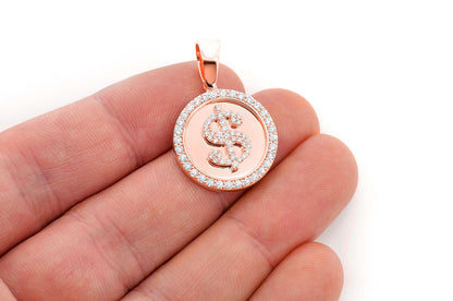 DOLLAR SIGN MEDALLION DIAMOND PENDANT 14K SOLID GOLD 1.00CTW