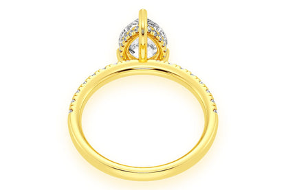 THINN - 2.00CT PEAR SOLITAIRE - ONE ROW UNDER HALO - DIAMOND ENGAGEMENT RING