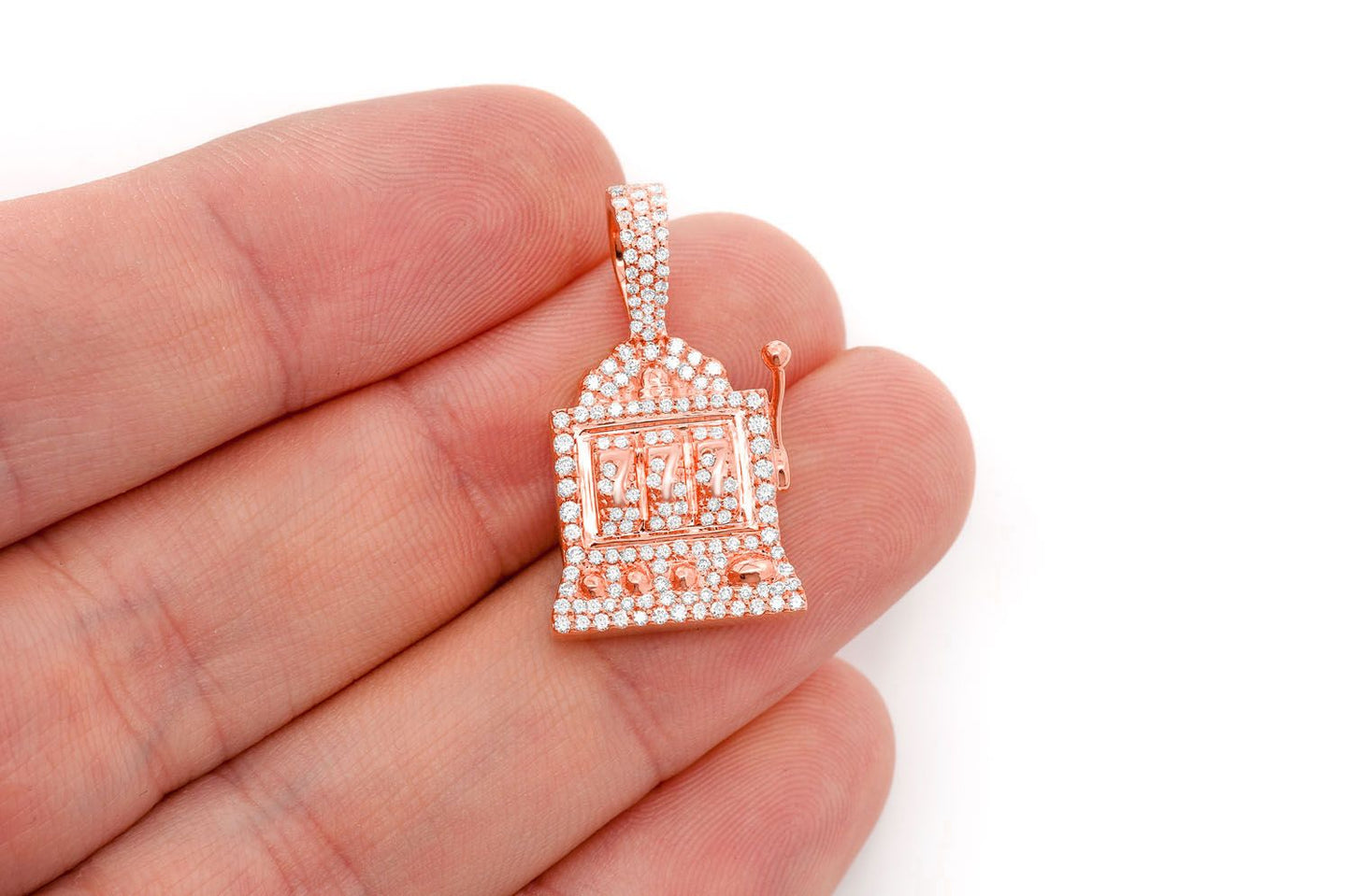 CASINO SLOT MACHINE DIAMOND PENDANT 14K SOLID GOLD 0.66CTW