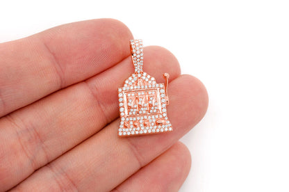 CASINO SLOT MACHINE DIAMOND PENDANT 14K SOLID GOLD 0.66CTW