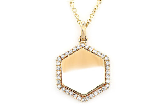 DIAMOND HALO HEXAGON PENDANT NECKLACE ATTACHED 14K SOLID GOLD 0.15CTW