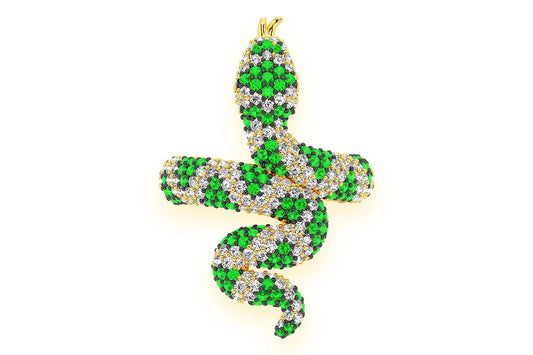 INEL CU ȘARP ȘI SMARALD ȘI DIAMANT, AUR MASIV DE 14K, 2.25 CT 