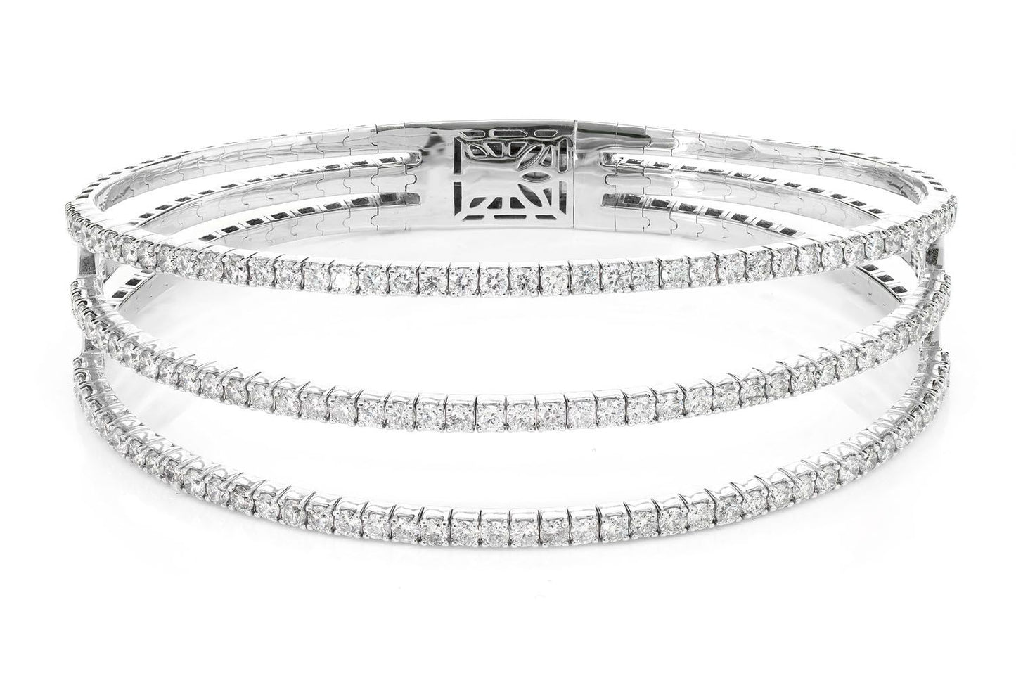 TRI-SPLIT FLEX DIAMOND BANGLE BRACELET 14K SOLID GOLD 3.85CTW
