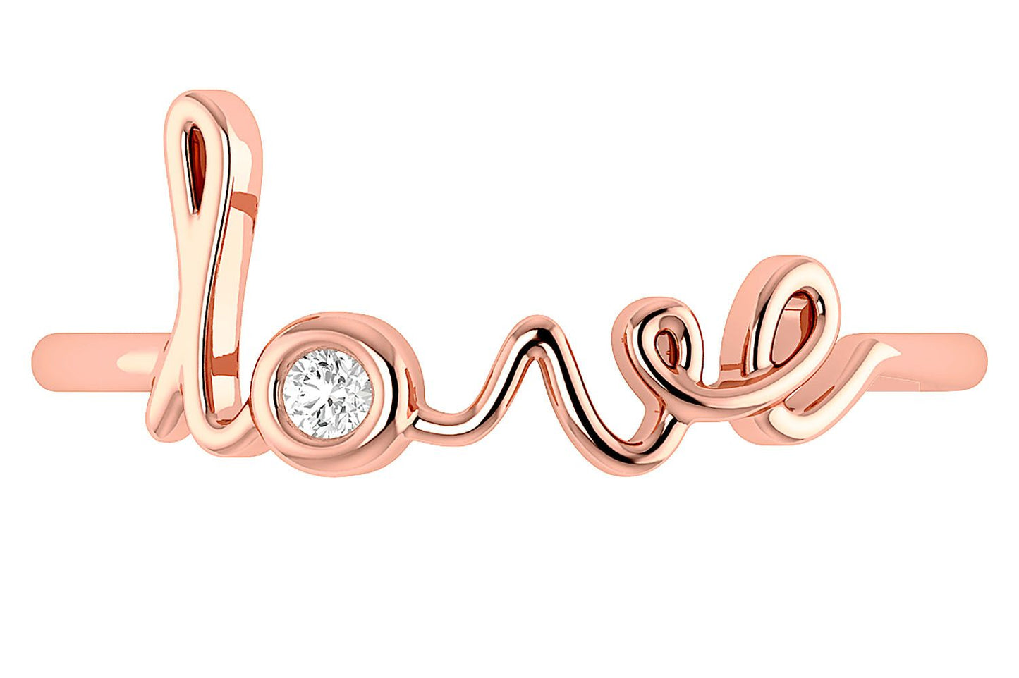 LOVE SCRIPT DIAMOND RING 14K SOLID GOLD 0.03CTW