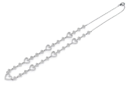 OPEN HEART CLOVER DIAMOND LINK NECKLACE 14K SOLID GOLD 5.00CTW