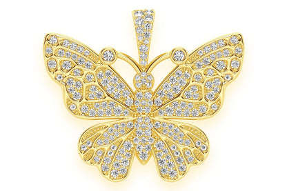BUTTERFLY DIAMOND PENDANT 14K SOLID GOLD 1.00CTW