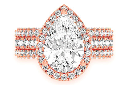 3.00CT PEAR SOLITAIRE - THREE ROW - DIAMOND ENGAGEMENT RING