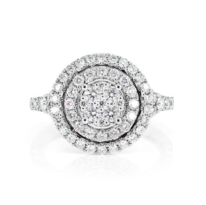 DOUBLE HALO ROUND CLUSTER DIAMOND RING 14K SOLID GOLD 1.15CTW