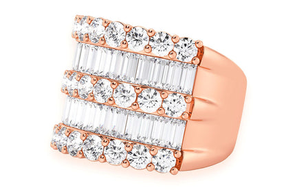 SUPER THREE ROW ROUND & BAGUETTE DIAMOND RING 14K SOLID GOLD 5.25CTW