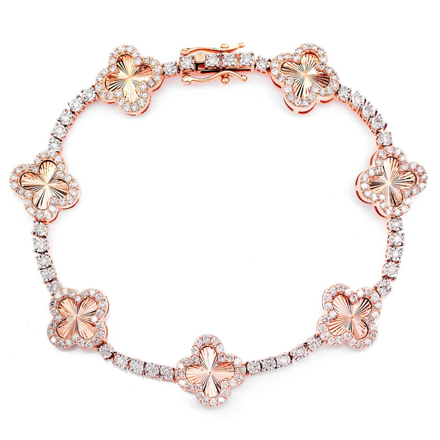 MIRACLE CLOVER LINK DIAMOND TENNIS BRACELET SOLID GOLD 2.00CTW