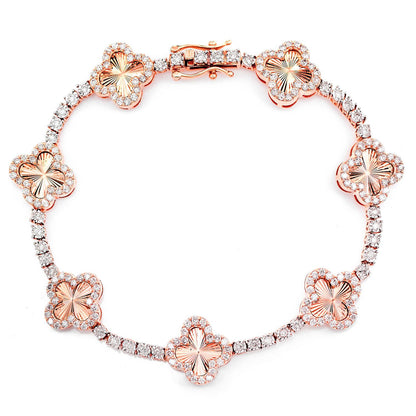 MIRACLE CLOVER LINK DIAMOND TENNIS BRACELET SOLID GOLD 2.00CTW