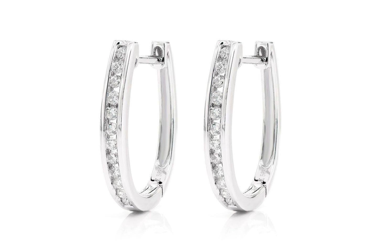 OVAL HOOP DIAMOND EARRINGS 14K SOLID GOLD 0.30CTW