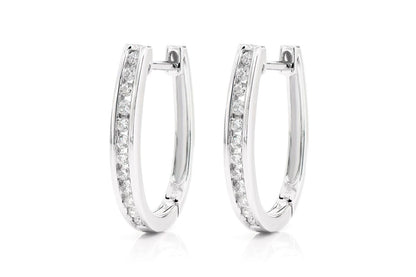 OVAL HOOP DIAMOND EARRINGS 14K SOLID GOLD 0.30CTW