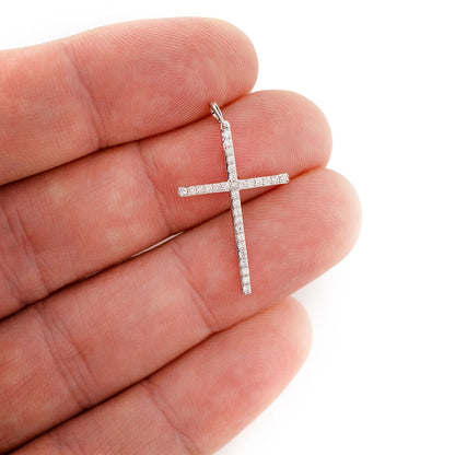 PANDANT MINIMALIST CU CRUCE LUNGĂ CU DIAMANTE, AUR MASIV DE 14K, 0.25CT
