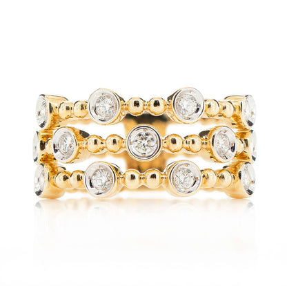 FOUR ROW SCATTERED BEADED BEZEL DIAMOND BAND RING 14K SOLID GOLD 0.35CTW
