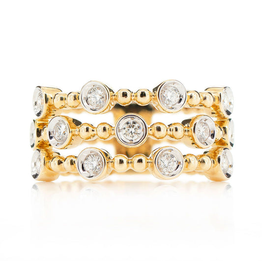 FOUR ROW SCATTERED BEADED BEZEL DIAMOND BAND RING 14K SOLID GOLD 0.35CTW