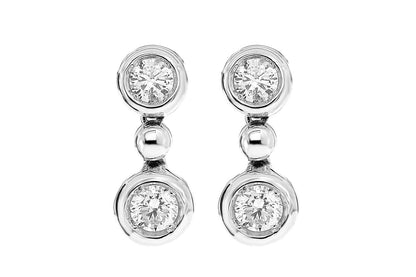 DANGLING BEAD & BEZEL DIAMOND EARRINGS 14K SOLID GOLD 1.10CTW