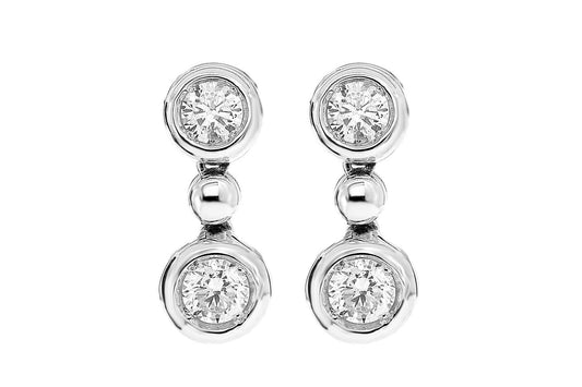 DANGLING BEAD & BEZEL DIAMOND EARRINGS 14K SOLID GOLD 1.10CTW