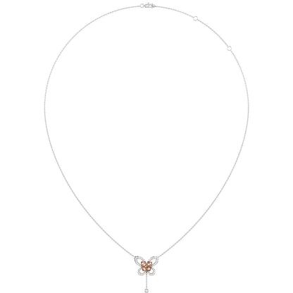 BUTTERFLY DIAMOND PENDANT ATTACHED NECKLACE 14K SOLID GOLD 0.40CTW
