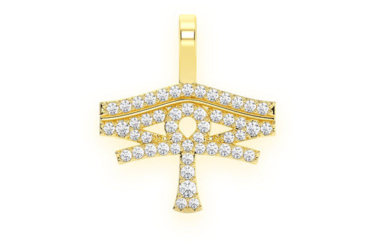 EYE OF RA ANKH DIAMOND PENDANT 14K SOLID GOLD 0.25CTW