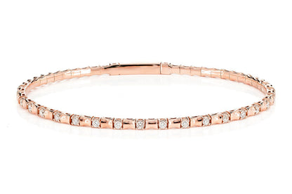 CURVED BEAD AND ROUND DIAMOND FLEX BANGLE BRACELET 14K SOLID GOLD 0.40CTW
