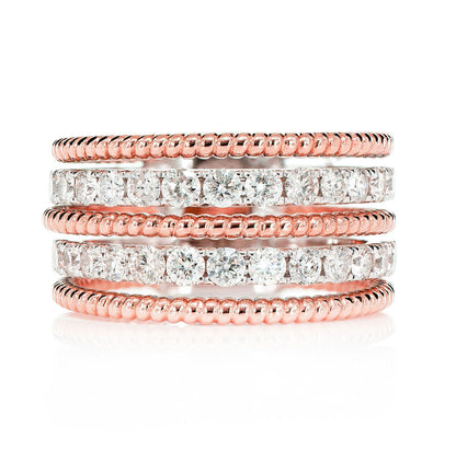 TWO ROW SATIN DIAMOND ROPE BAND RING 14K SOLID GOLD 1.10CTW