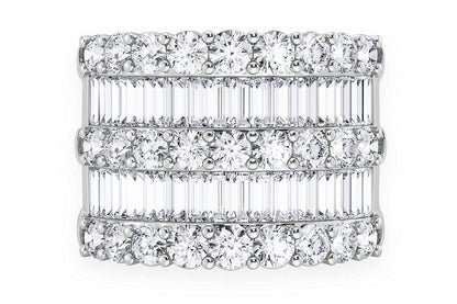 SUPER THREE ROW ROUND & BAGUETTE DIAMOND RING 14K SOLID GOLD 5.25CTW