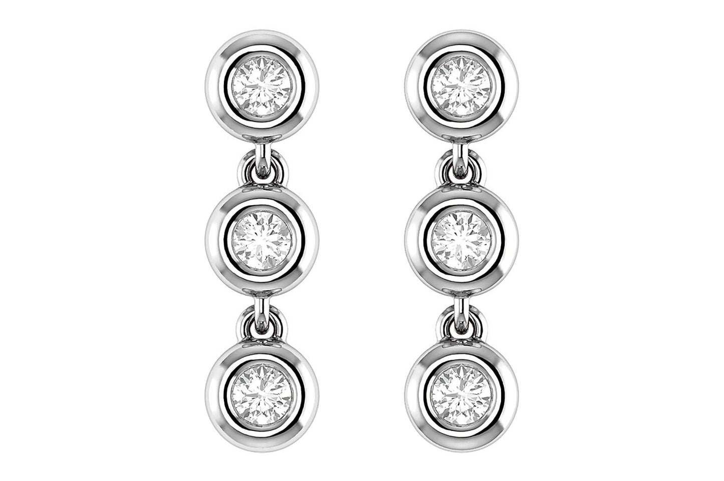 TRIPLE BEZEL DIAMOND DANGLE EARRINGS 14K SOLID GOLD 0.15CTW