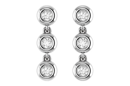 TRIPLE BEZEL DIAMOND DANGLE EARRINGS 14K SOLID GOLD 0.15CTW