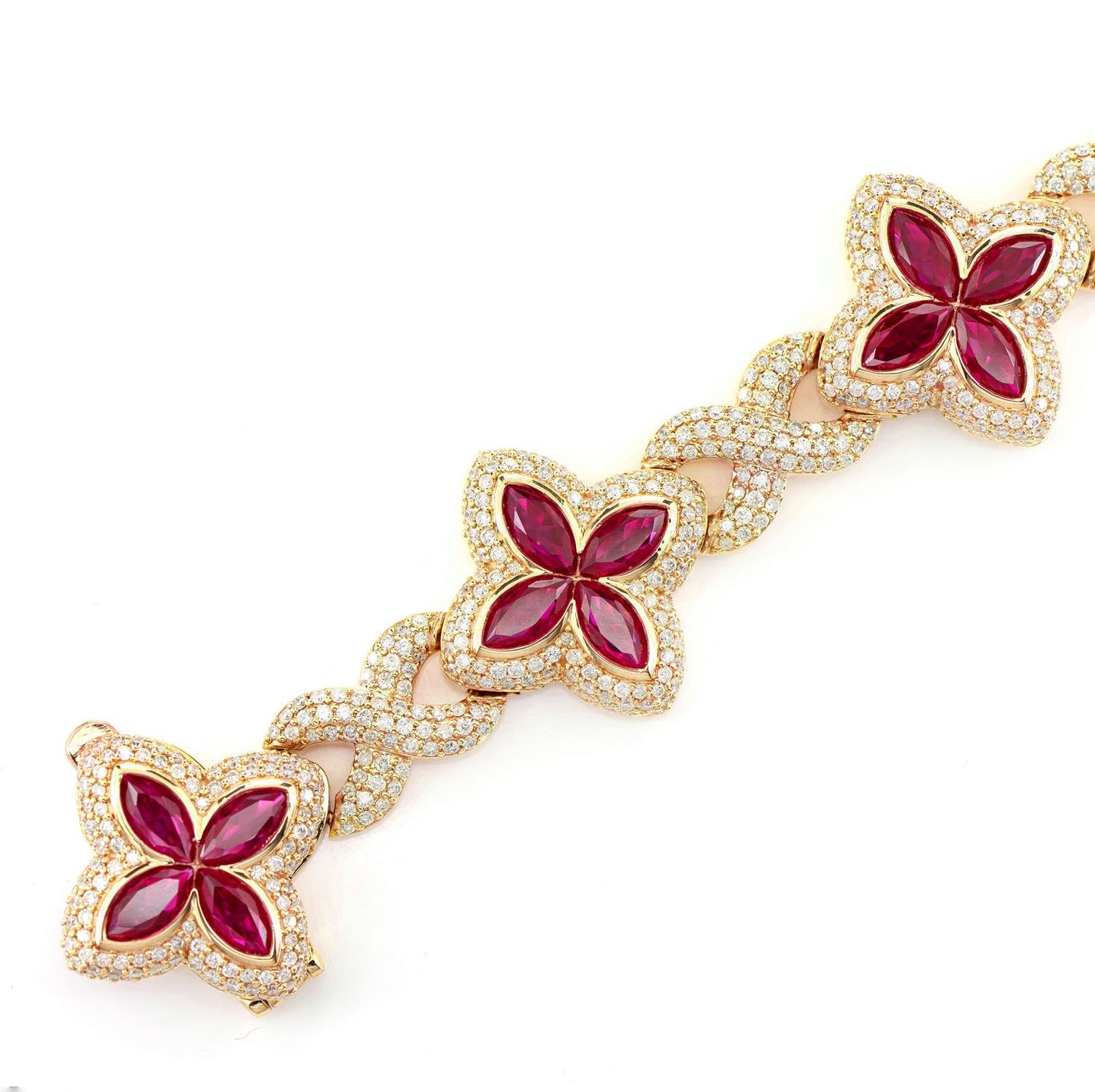 RUBY DIAMOND MARQUISE FLOWER INFINITY LINK BRACELET SOLID GOLD 19.60CTW