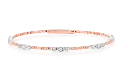 BEADED AND DIAMOND VINTAGE MILGRAIN FLEX BANGLE BRACELET 0.30CTW 14K SOLID GOLD