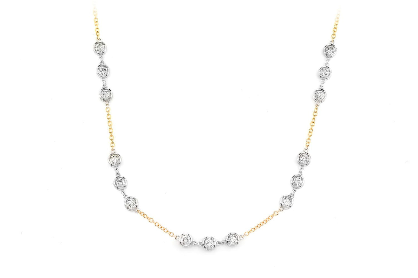 TRIO BEZEL SET DIAMOND NECKLACE CONNECTED 14K SOLID GOLD 3.65CTW