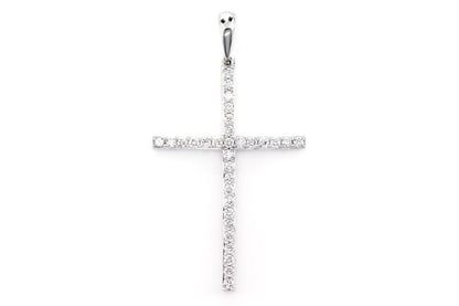 PANDANT MINIMALIST CU CRUCE LUNGĂ CU DIAMANTE, AUR MASIV DE 14K, 0.25CT
