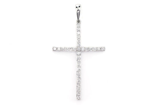 MINIMALIST LONG DIAMOND CROSS PENDANT 14K SOLID GOLD 0.25CTW